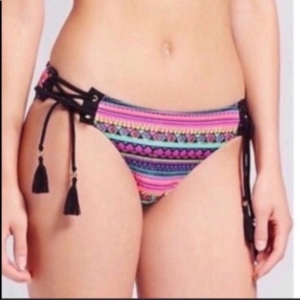 Shade & Shore Side Tie Bikini Bottoms Tassel Tribal Print Women’s Small
